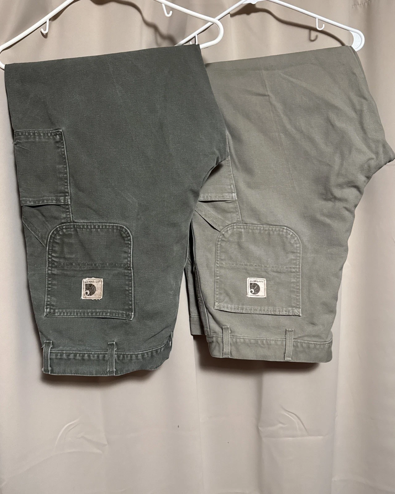 Carhartt Carpenter Denim Jeans Rugged Work Wear Olive/Tan (2) Pr. 48 X 32