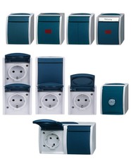 Busch Jaeger Ocean Feuchtraum IP44 Aufputz blaugrün Steckdose Schalter Taster