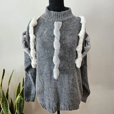 Marie Diamond Womens Weird Chunky Size L Gray Soft Silk Angora Sweater 
