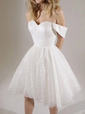 Glitter Cap Shoulder Short Wedding Dresses Sweetheart Lace Formal Bridal Gown
