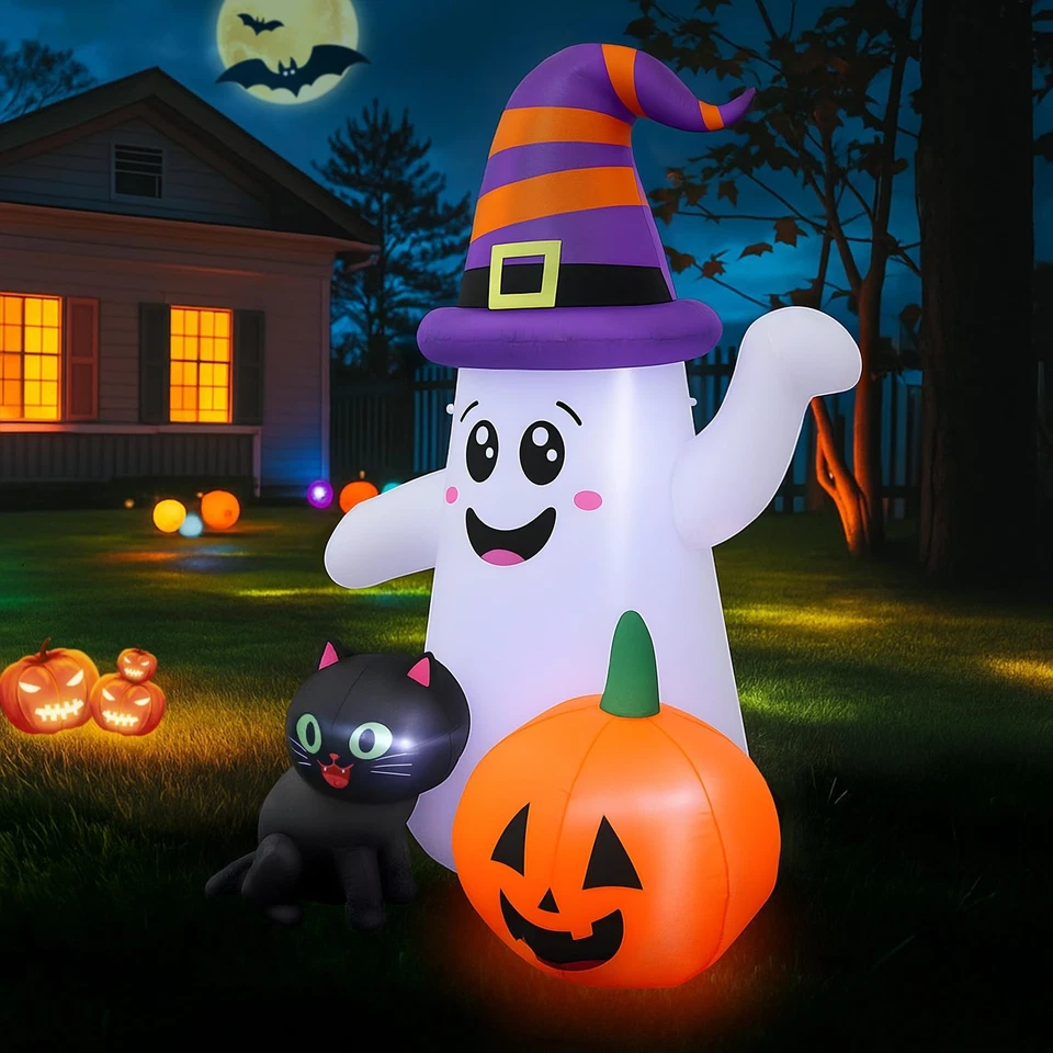 Lindo fantasma inflable de Halloween de 5 pies, fantasma mago explota Foto 3 de 4