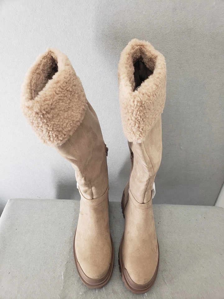 Botas ShoeDazzle Eira para mujer talla 9 tostadas piel sintética hasta la rodilla invierno suela gruesa Foto 3 de 4