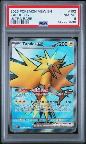 2023 POKEMON MEW EN-151 ULTRA RARE #192 ZAPDOS EX PSA 8
