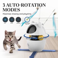 Multifunctional Cat Wand Toy Interactive Auto-Rotation Feather USB Rechargeable