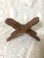 Vintage Hand Carved Wood Folding Book Holder Display Made in India