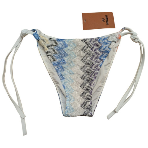 Traje de baño Missoni Chevron tejido cuerda autoatada parte inferior de bikini blanco azul - Imagen 1 de 7