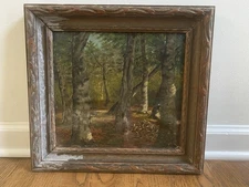 Antique Painting Forest Landscape Folk Art Primitive