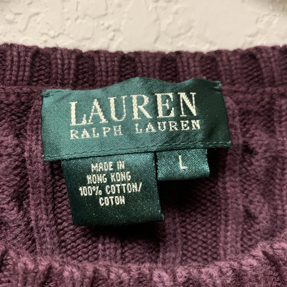 VTG Ralph Lauren Sweater Youth Kids Large Maroon Cable Knit Crewneck Pullover - Image 3 of 4