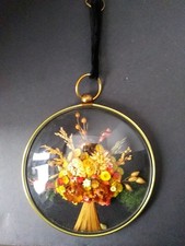 Vintage Belgian CideArt Dried Flowers Convex Domed Bubble Glass Wall Art