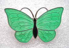 Fine vintage Sterling Silver green enamel butterfly brooch Volmer Bahner Denmark