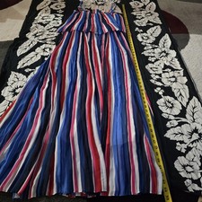 Lane Bryant Maxi Dress Size 18/20 Pleated Striped Patriotic Blue Pink White...
