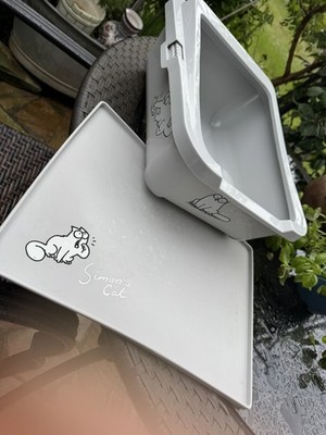 3Teile BUCH Napf Unterlage Simons Cat Katzentoilette grau 43x32cm Cartoon Motive