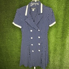 Infatuation Vintage Classy Navy Dress ~ Sz 12 ~ Short Sleeve ~ Polka Dots
