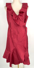 VTG Talbots women size 10P pure 100% Silk True Wrap ruffle ham Dress red v-neck
