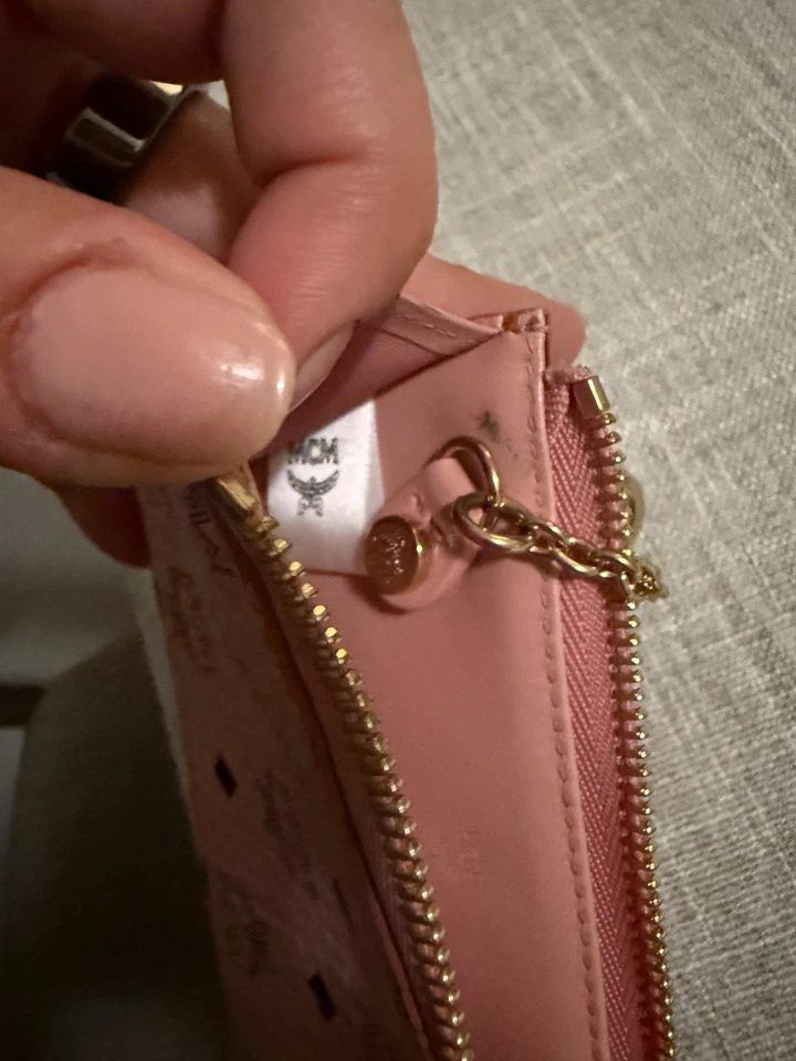 AUTÉNTICO MCM Aren Visetos Estuche para Tarjetas Cartera Monedero Cadena con Mosquetón Clip Rosa Foto 4 de 4