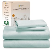 Natural 100 Cotton Sheets Full Size Bed Set with Deep Pockets - Soft Sateen ...