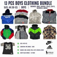 13 Pc Boys Clothing Lot Size M 10-12 Nike Polo Adidas Levi  s Reebok Jackets