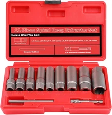 11-Pcs Spiral Deep Bolt Extractor Set, Stripped Bolt Remover Lug Nut Extractor S