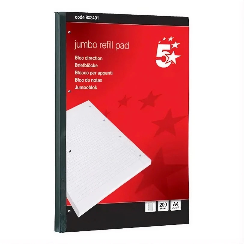 5 Star A4 Jumbo Pad Ruled Feint Margin 200 Sheets 60gsm 4 Hole Punched