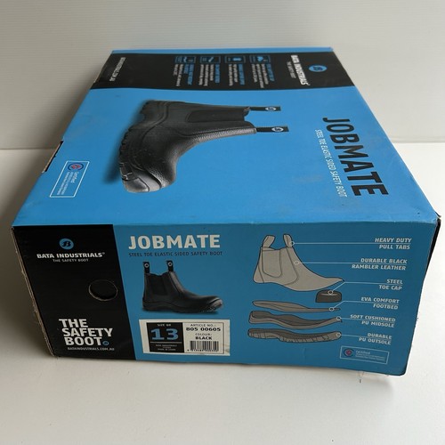 Steel Toe Safety Boots Sz UK 13 Slip On Black Elastic BATA Jobmate NEW IN BOX - Picture 11 of 13