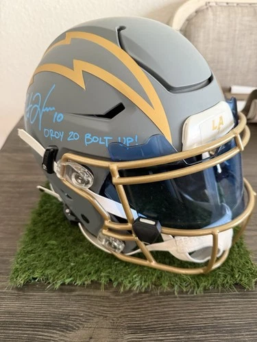 Los Angeles Chargers Autographed Football Helmet 'OROY 20 BOLT UP!' #6/25