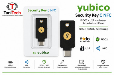 Yubico Security Key C NFC USB-C FIDO2 U2F Sicherheitsschlüssel Schwarz Neu