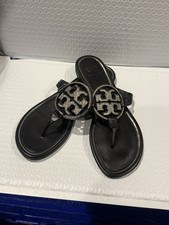Tory Burch Miller Embellished Leather Thong Sandal Black Rhinestone Sz 7