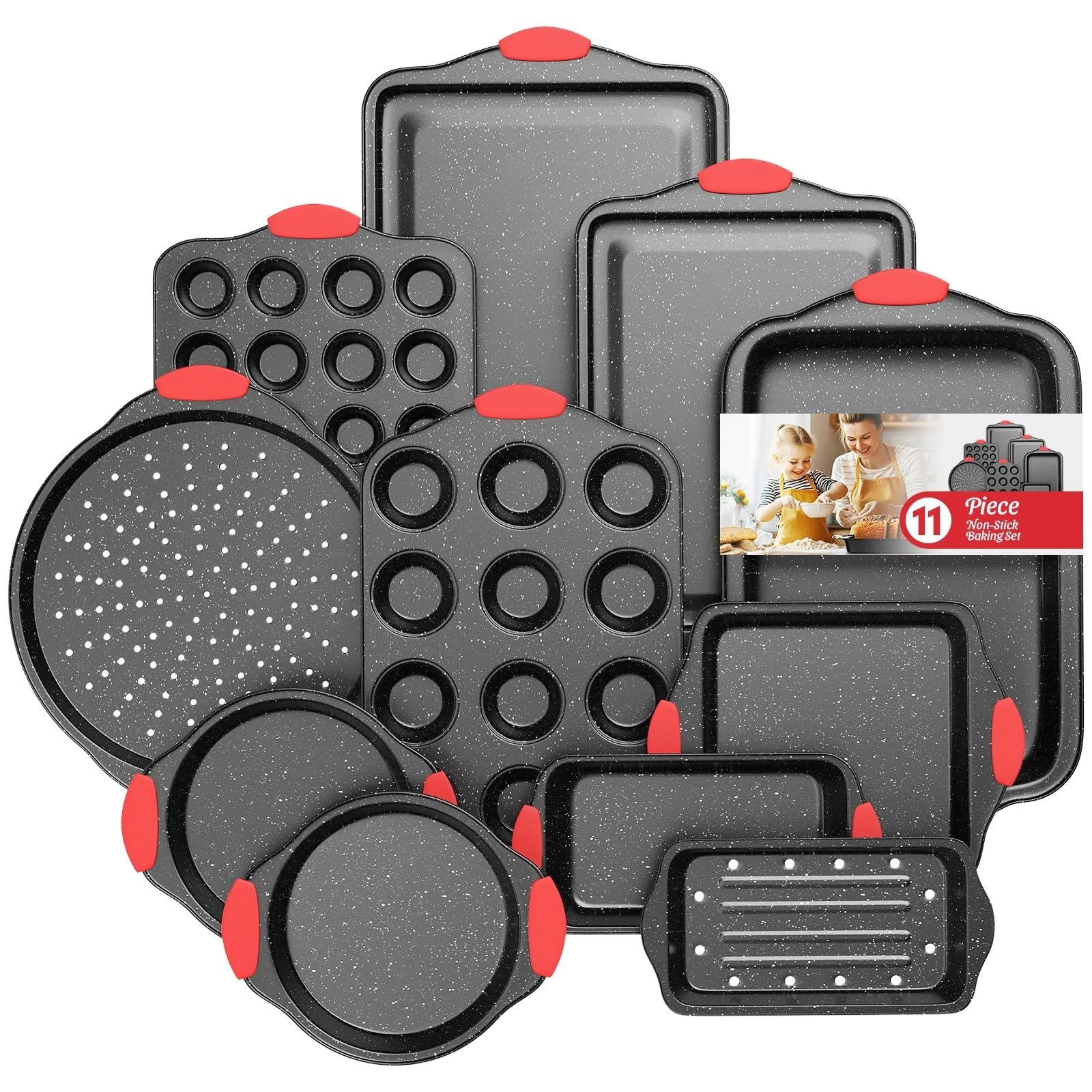 11-Piece Nonstick Stackable Baking Pans Set, Toxin-Free Bakeware Sets, Baking...