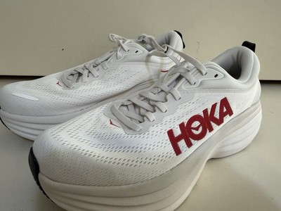 Men's HOKA One Bondi 9D Shoes White/Red Marathon Running Shoes NEW