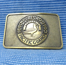 Puregro 100 Yrs Belt Buckle Pacific Guano 1890 1990 Seabird Logo Vtg 90s  .B318