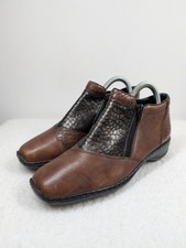Rieker Brown Leather Ankle Boots Ladies UK 5 EU 38 Croc Print Zip Comfort Shoes