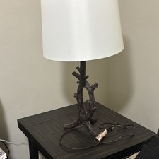 Black Branch Base Table Lamp w/ White Round Shade, Designer, set of 2  