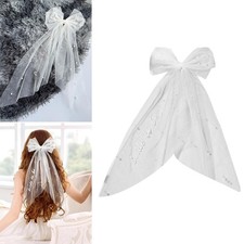 1Pcs Embroidered Hair Bow Veil Clip Bachelorette Party Bridal Tulle Headwear
