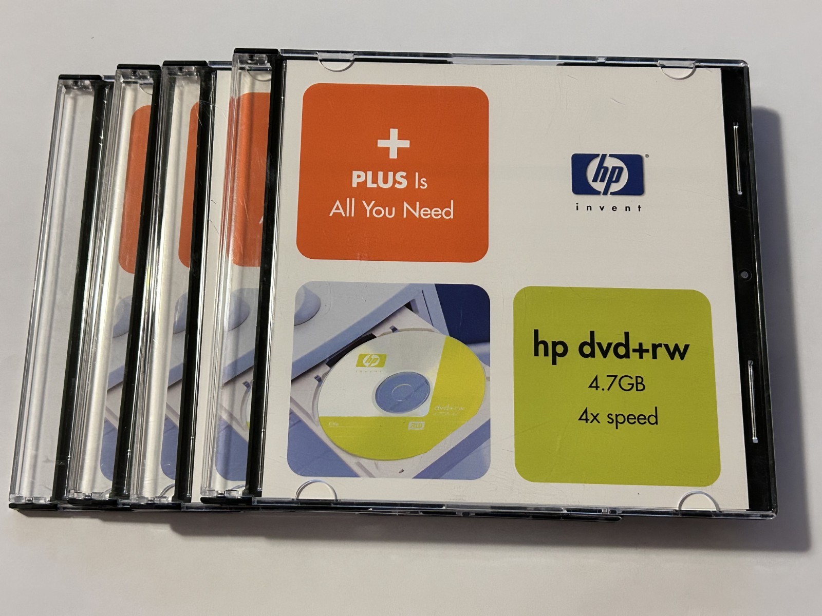 Lot of 4 HP DVD+RW 4.7GB 4xspeed Recordable media discs - Open not used