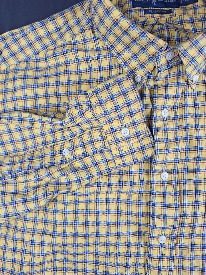 Camisa Polo Ralph Lauren Calce Clásico Amarilla A Cuadros Abotonada Manga Larga XXL Foto 4 de 4