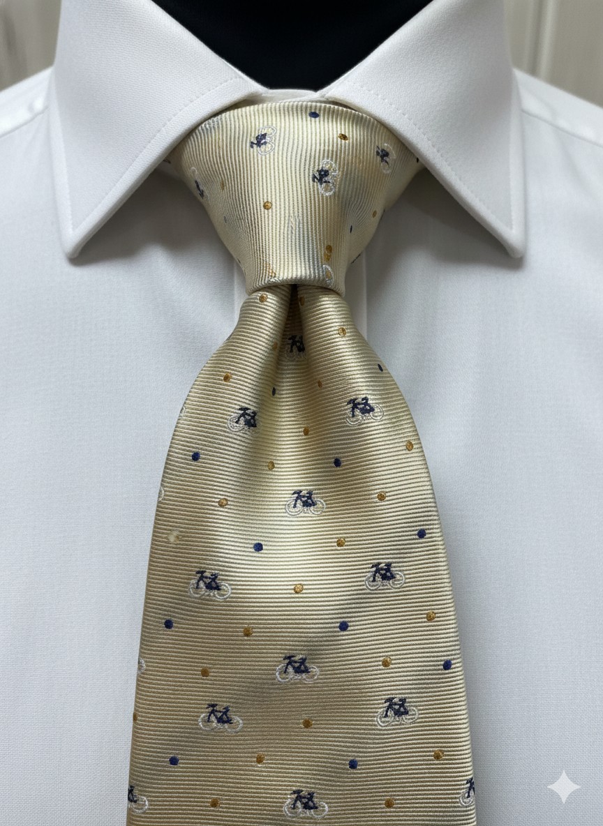 Comoseta 100% Silk Tie Yellow Bicycle Bike Novelty Polka Dot Men's Necktie 57