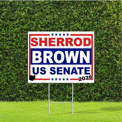 Sherrod Brown for Ohio US Senate 2026 Race Red White & Blue Yard Sign w H Stake