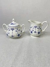 Myott Finlandia Staffordshire Fine China Sugar & Creamer Set Blue White