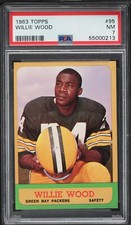 1963 Topps FB Card # 95 Willie Wood Green Bay Packers HOF ROOKIE RC PSA 7 NRMT. rookie card picture