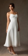 Azazie Kali Diamond White A-Line V-Neck Pleated Crinkle Chiffon Dress Wedding