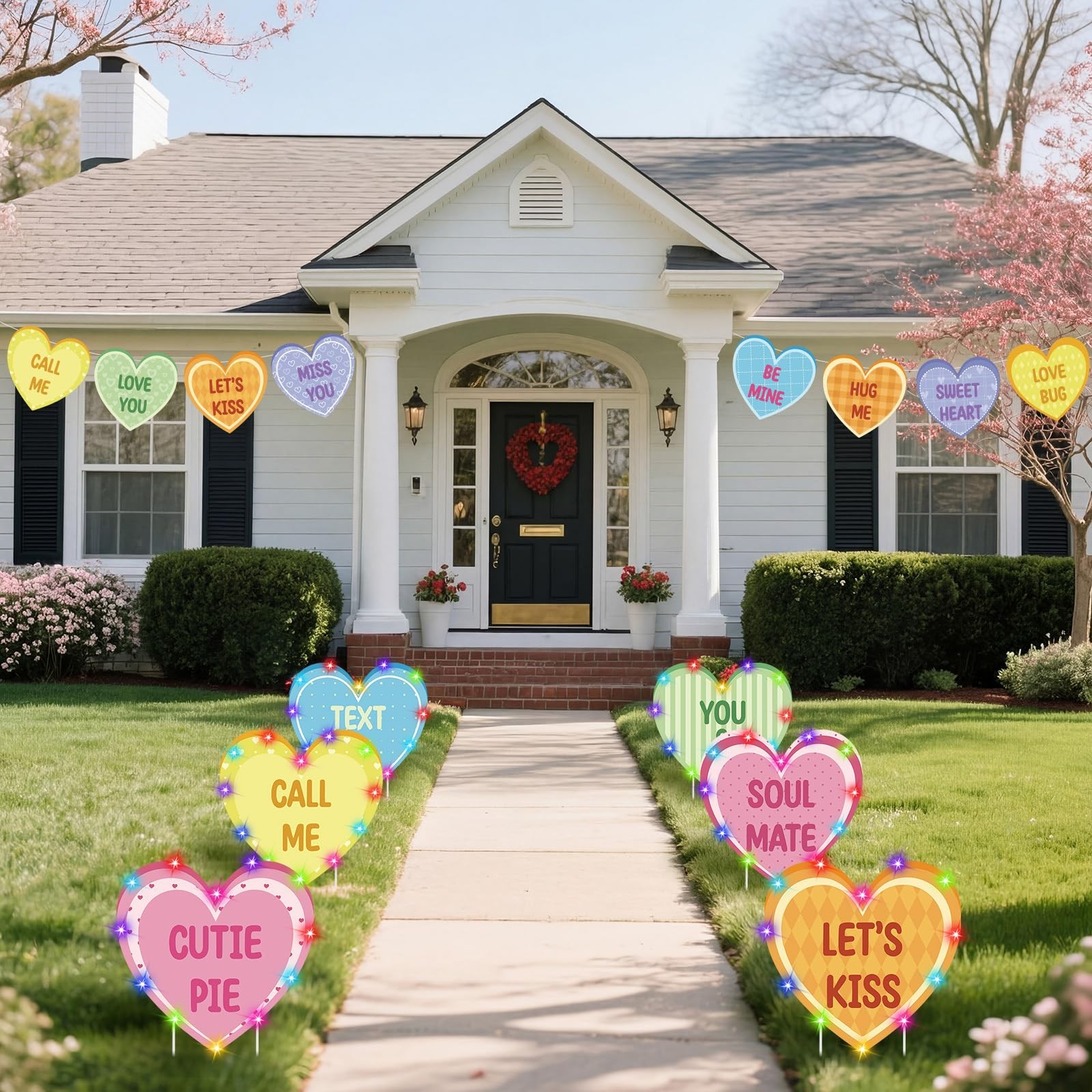 12 Pcs Valentines Outdoor Yard Signs with Lights Conversation Hearts Decorati... thumbnail 4