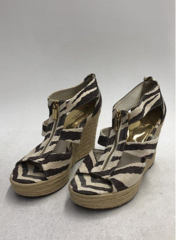 Michael Kors Zebra Print Zip Front Espadrille Wedge Sandals Women's Size 7M