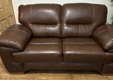 Comfortable,Solid Brown Leather Sofa Two ,Seater Very Good Condition