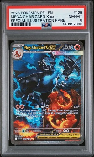 2025 POKEMON PFL EN-PHANTASMAL FLAMES #125 MEGA CHARIZARD X EX PSA 8