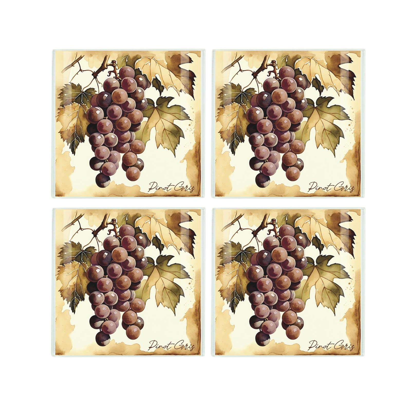 Vintage Wine Glass Coasters Set - Pinot Gris Set Gift for Wine Drinkers