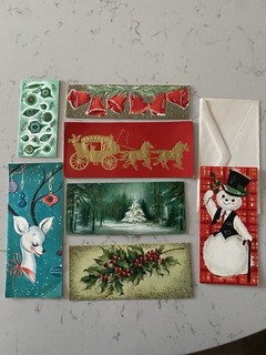7 Hallmark 1970s Slim Jim Christmas Cards 6 Used 1 New With Envelope