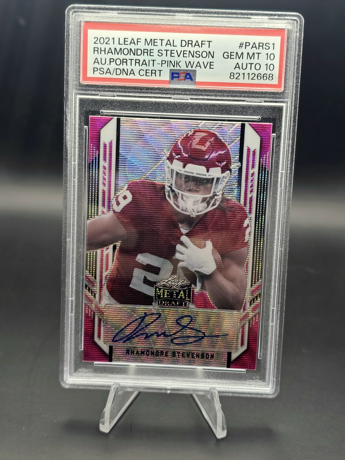 Rhamondre Stevenson Leaf Metal Draft Autograph Portrait #PARS1 Red/White/Blue Marble