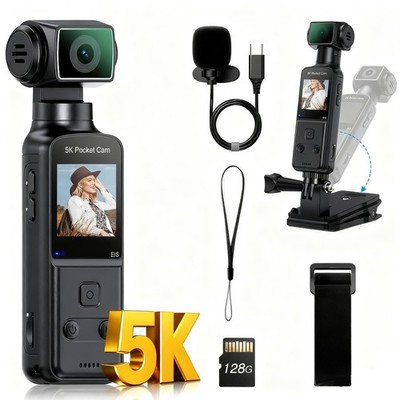 128GB Body Camera with Microphone Vlogging Camera 270° Rotating Stabilization