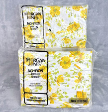 Vtg Morgan Jones No Iron Percale Yellow Floral Daisy Twin Sheets Set Fitted Flat