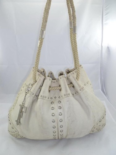 GIANFRANCO FERRE GEBRAUCHTE SCHULTERTASCHE/EIMER AUS LEDER MIT NIETEN UND KORDELZUG